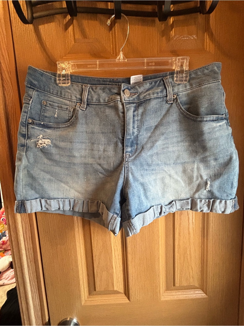 Time and Tru Light Blue Rolled-Hem Denim Shorts